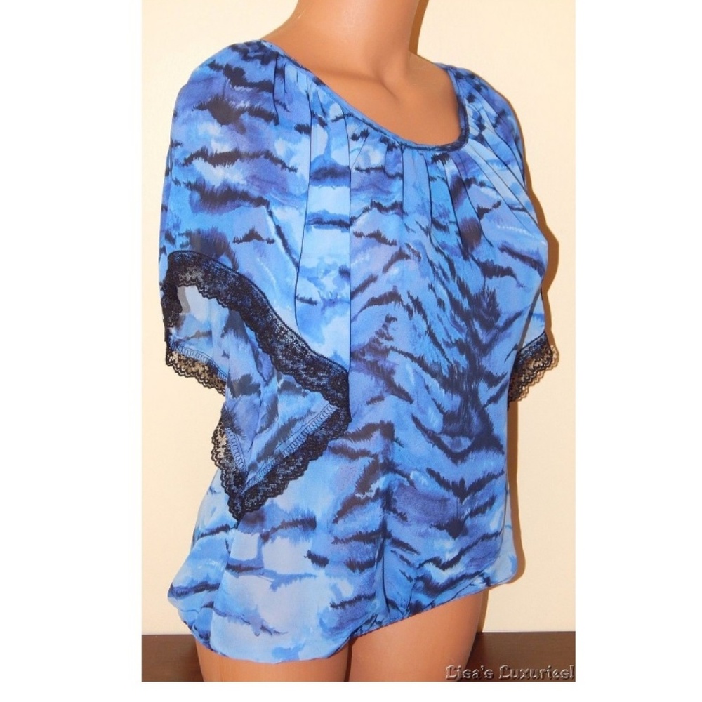 Luna Tiks S Top Semi-sheer Blue Watercolor EUC